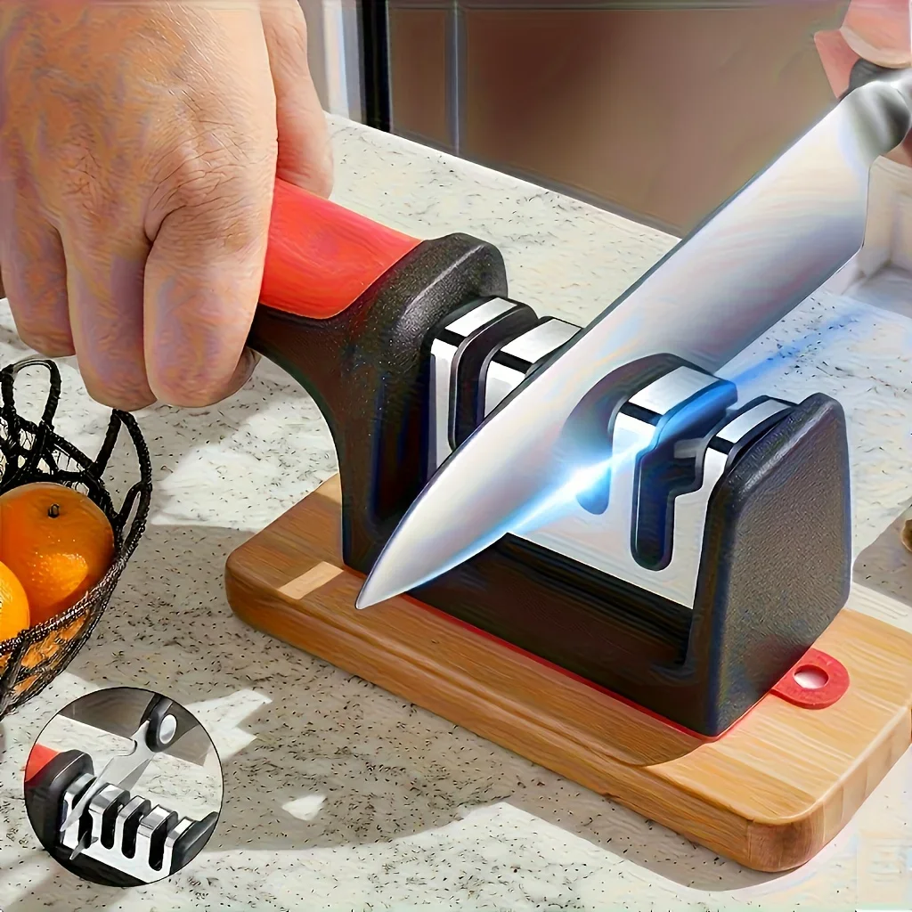 Kitchen 3/4Segment Knife Sharpener Household Multi-Functional Hand-Held Three-Purpose Black Sharpening Stone