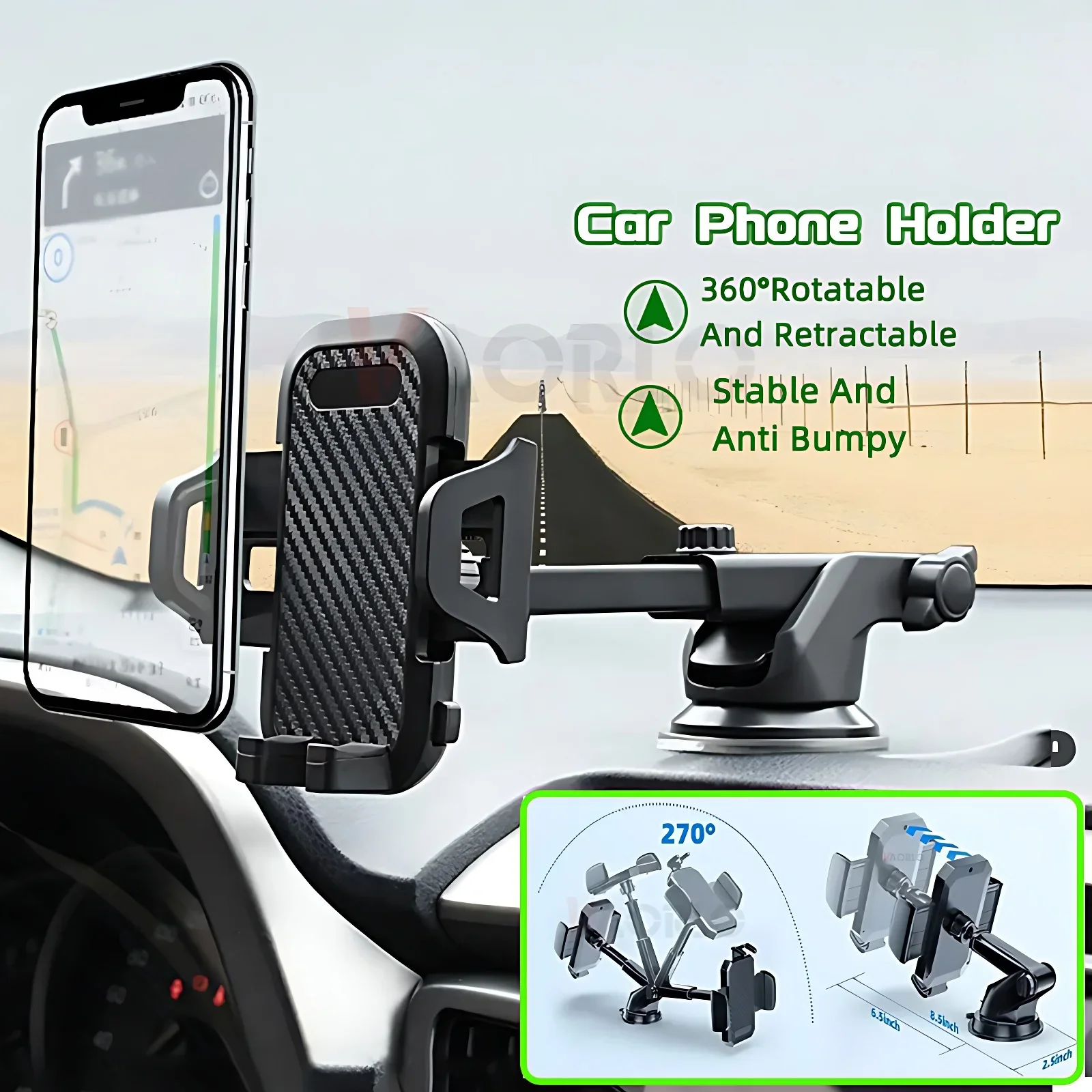 Car Phone Holder Car Dashboard Windshield Phone Holder Suction Cup Hands-Free Car Phone Holder IPhone Vent Clip Phone Holder