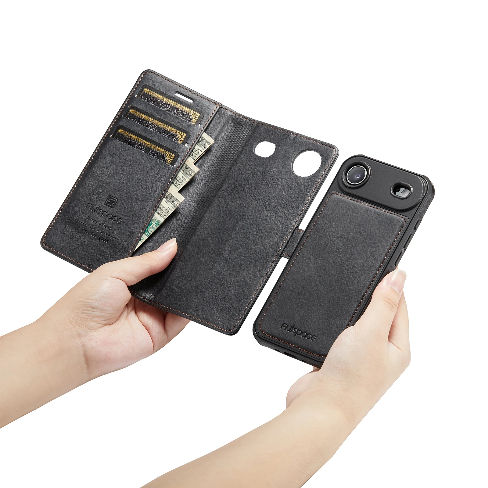 

AutSpace Luxury 2 в 1, съемный флип-чехол Magsafe для iPhone 17 Pro Max 12 13 Pro 14 15 Plus 16E 17 Air, чехол для беспроводной зарядки