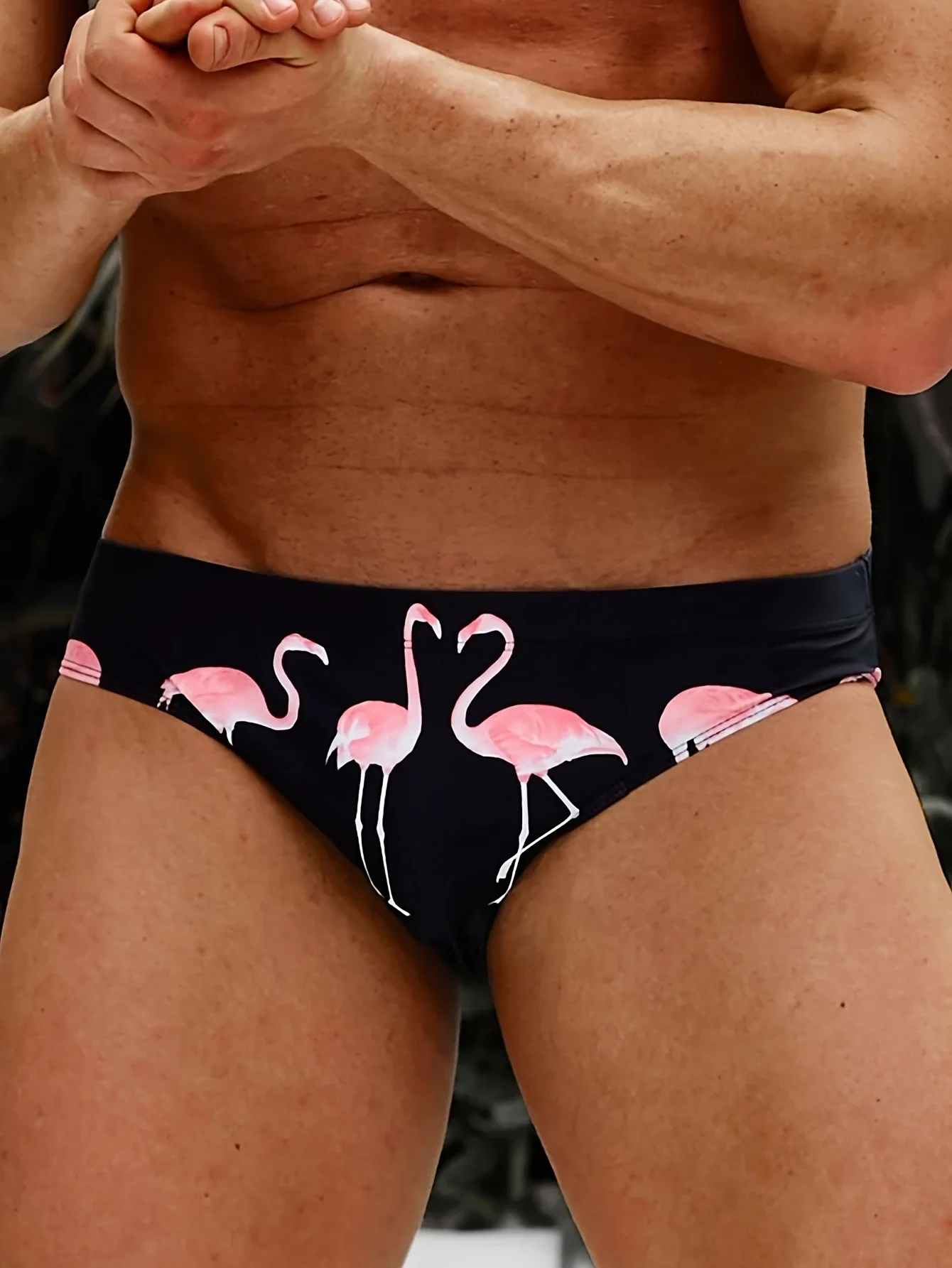 

Men's Flamingo Pattern Tight Briefs, Summer Beach Quick-Drying Swimming Trunks