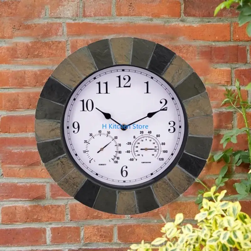 

16FC Wall Clock with Temperature and Humidity Waterpoof Silent Clock for Kitchen Home