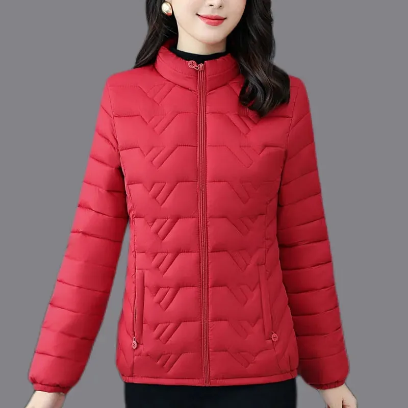 Jaqueta de algodão para mulheres, gola alta, manga comprida, casaco quente, parka feminina, moda simples, outono e inverno, nova