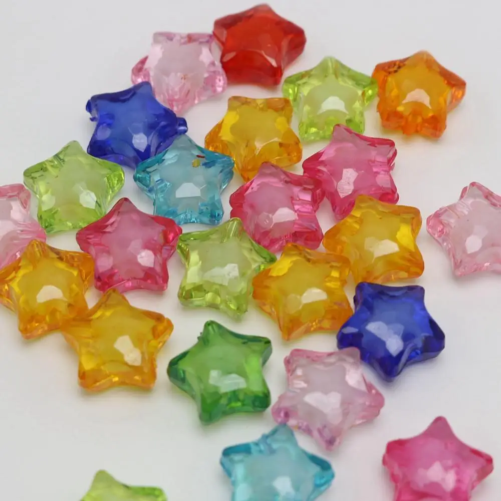 50 Mixed Color Acrylic Faceted Star Charm Beads 16/20mm \