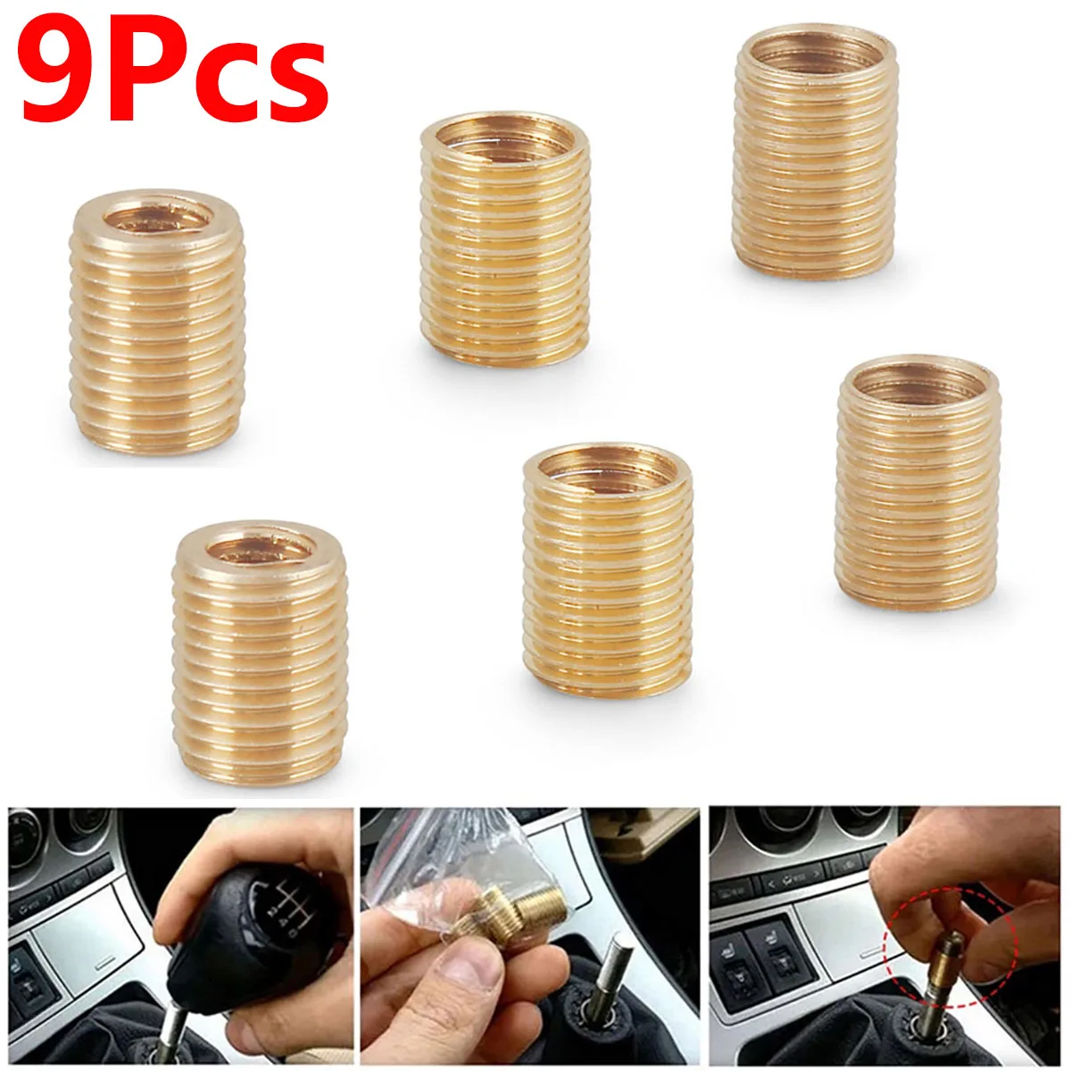9Pcs Aluminum Alloy Car Gear Shift Knob Thread Adapter Nuts Insert Kit M10x1.25 M10x1.5 M8x1.25 Shift Knob Thread Adapter Shift