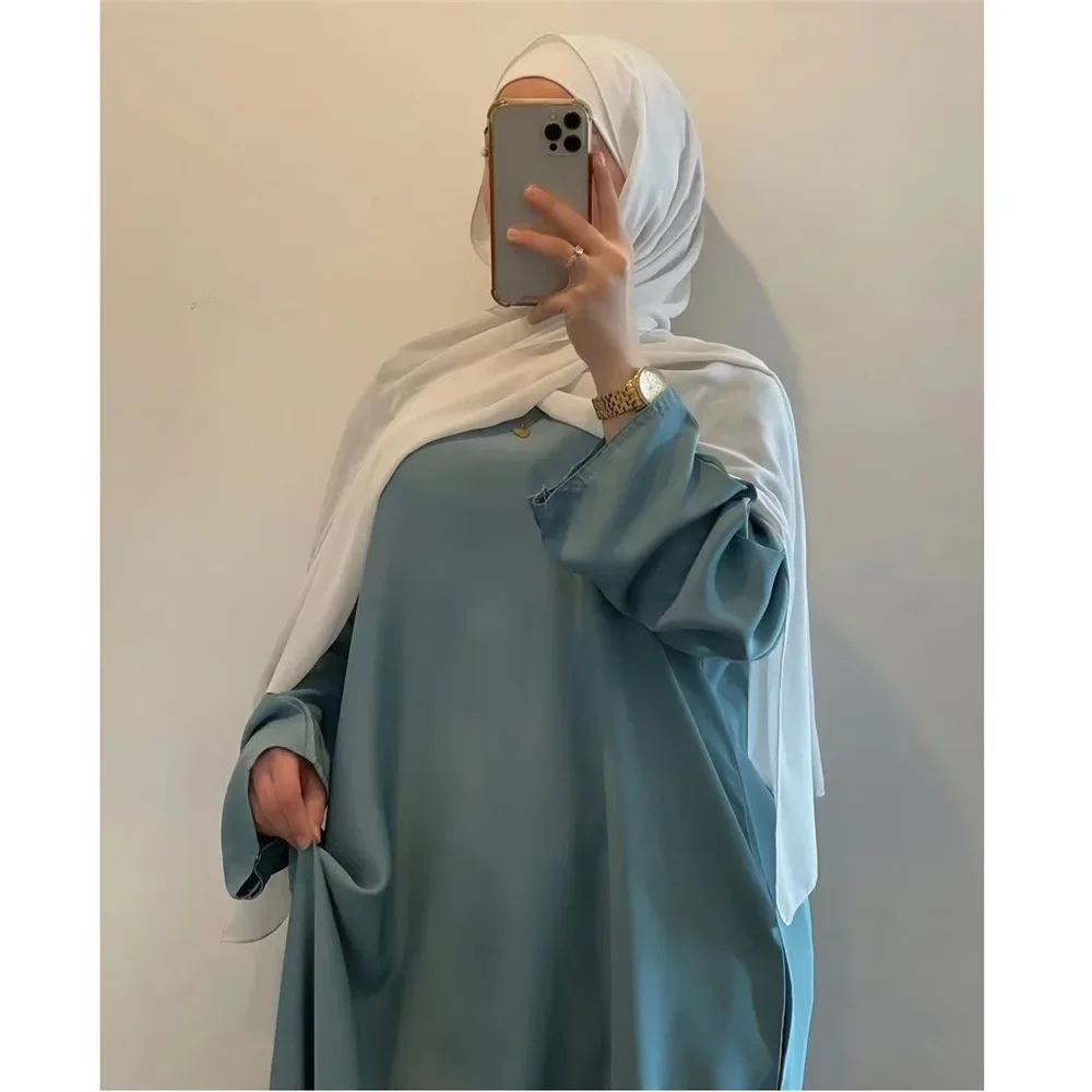 Nuovo Abaya Dubai turchia abito musulmano Islam abbigliamento Abaya in raso per le donne Vestidos Robe Longue Femme Musulman Ramadan Eid Kebaya