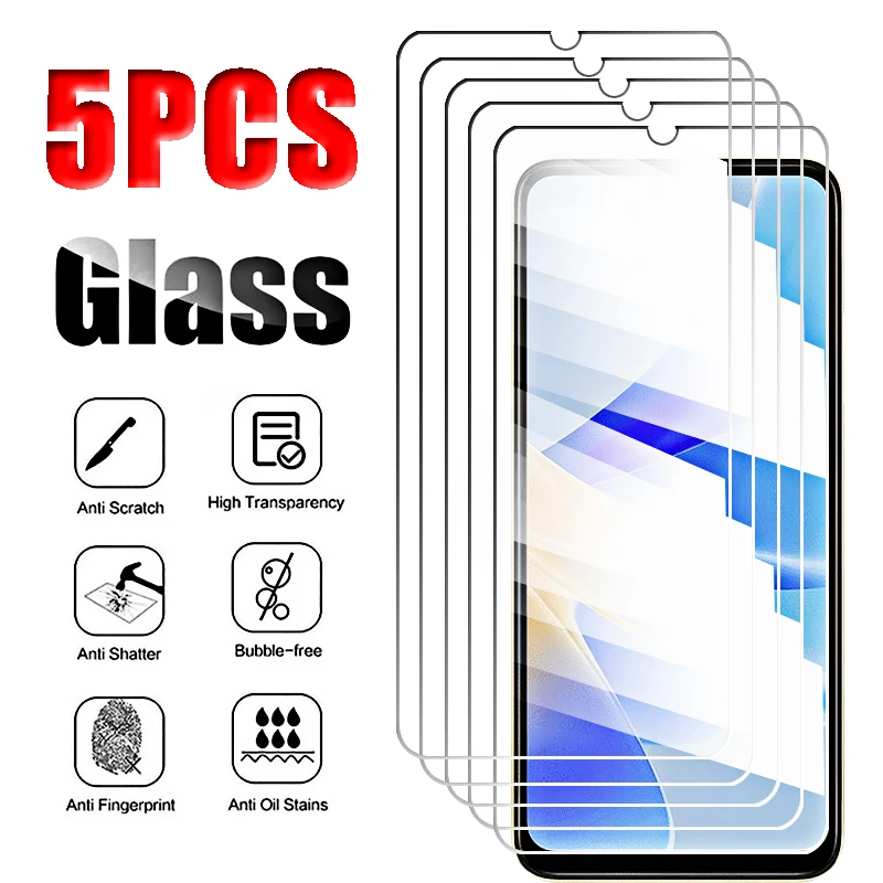 

5Pcs Full Glass for Oppo A17K A17 A16 A16K A15 Tempered Glass Screen Protectors OppoA17 A 17 16 15 K 17K 16K Protective Film