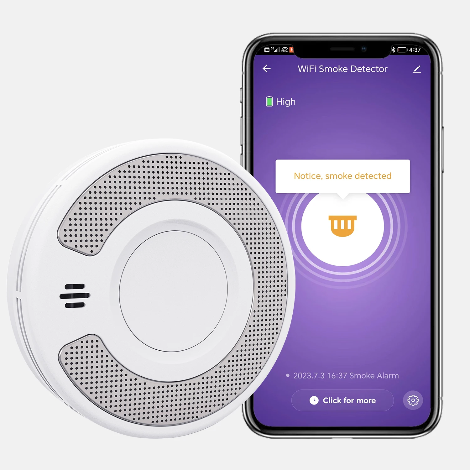 Rilevatore di fumo Tuya con batteria da 10 anni, allarme antincendio WiFi con l'app Tuya, conforme a EN14604, VS03W