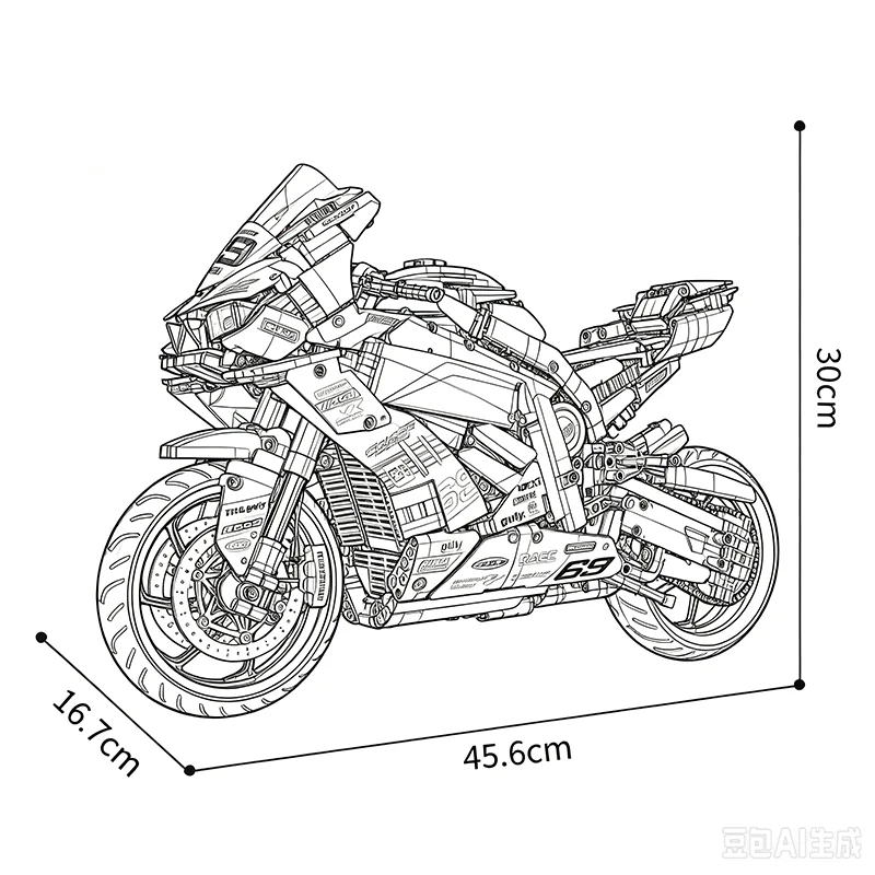 New in stock Technical Building Blocks 820cc Sportbike Motorcycle Model Kit 1:5 Scale Racing Vehicle Toy Set Christmas Gift Idea