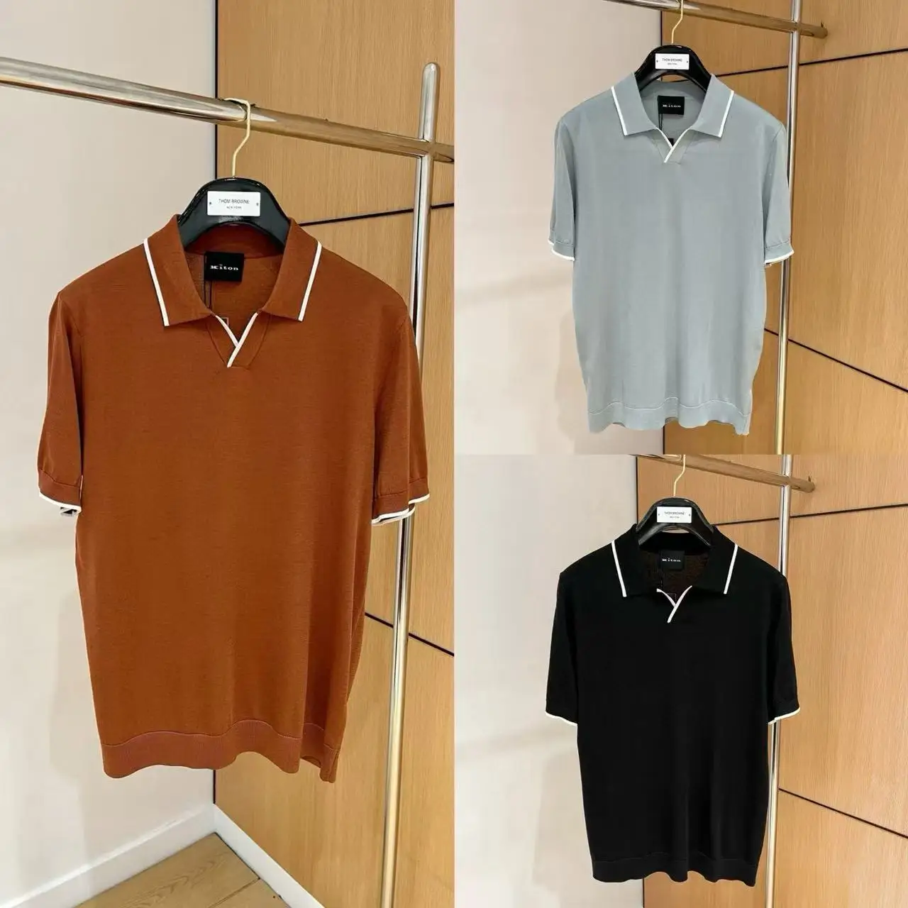

Kiton весенне-летняя новая мужская простая деловая повседневная рубашка-поло в стиле старых денег без пряжек с лацканами