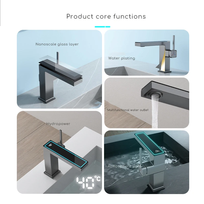 Imagem -05 - Torneira Inteligente de Bacia Hidrelétrica com Luz Led Display Digital Lavatório do Banheiro Torneira Misturadora de Água Quente e Fria Torneiras de Pia de Cozinha
