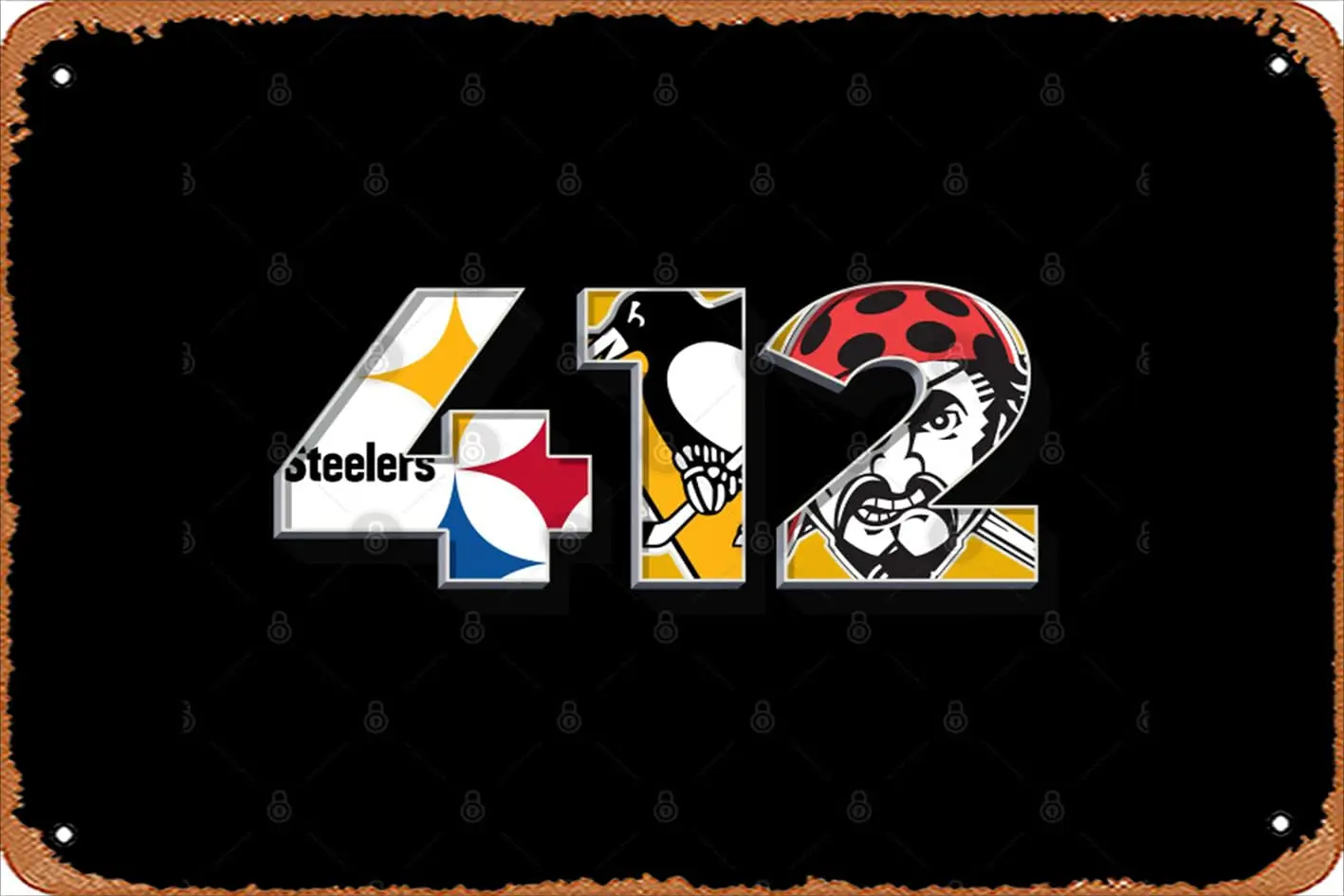 Retro Tin Sign Area Code - 412 - Sports Teams for Pittsburgh Vintage Funny Novelty Metal Signs Man Cave Humorous Signs Music Bar