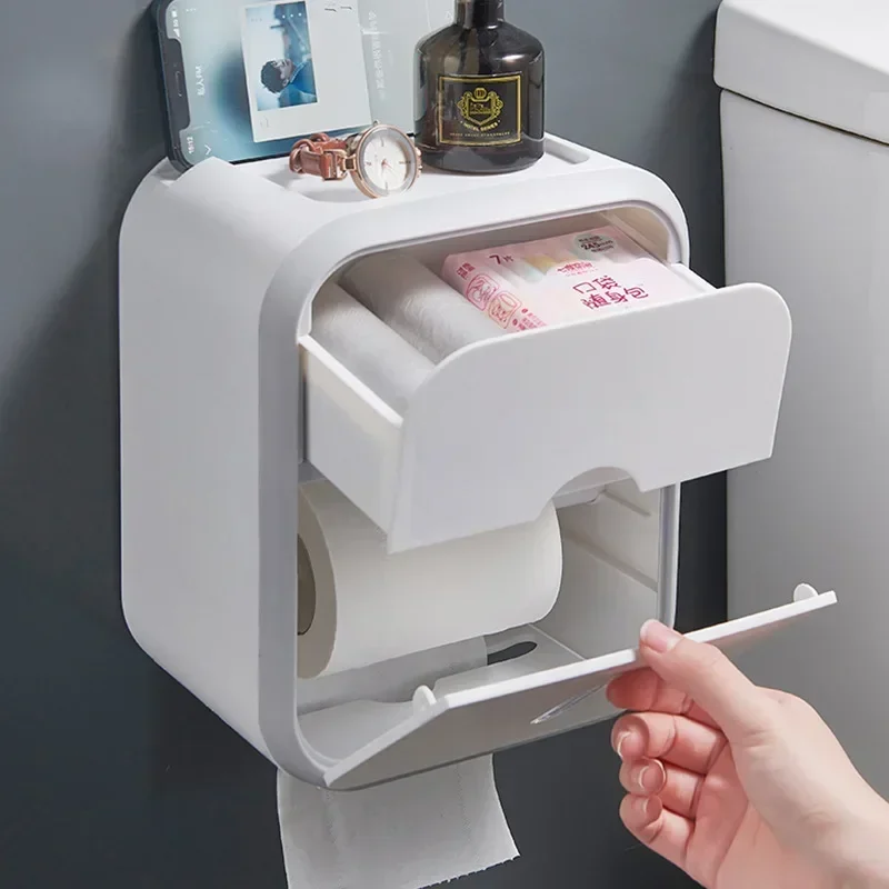 porte papier toilette Punch-free Toilet Paper Holder Box Waterproof Tissue Storage Box Bathroom Rack Wall Mounted Storage Holder