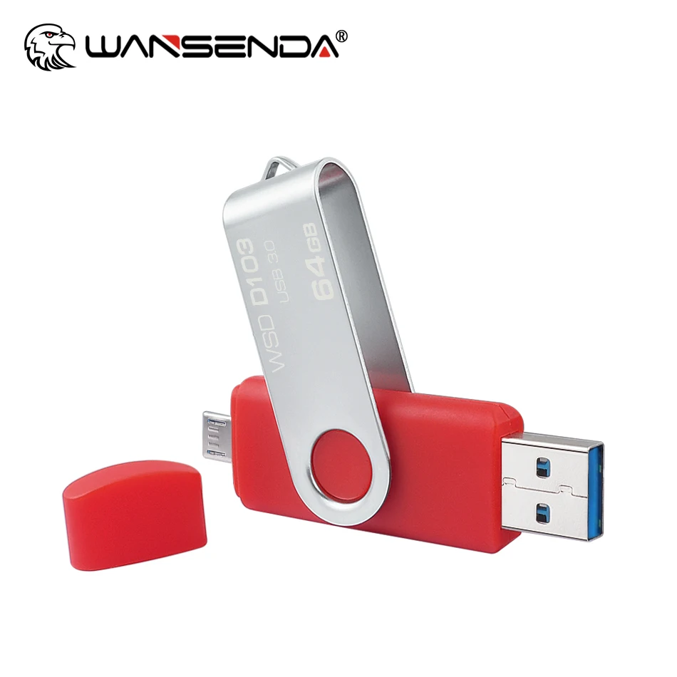WANSENDA ไมโคร USB แฟลชไดร์ฟ OTG ไดรฟ์ปากกา256GB 128GB 64GB 32GB โลหะ Pendrive 2ใน1 USB 3.0หน่วยความจำ