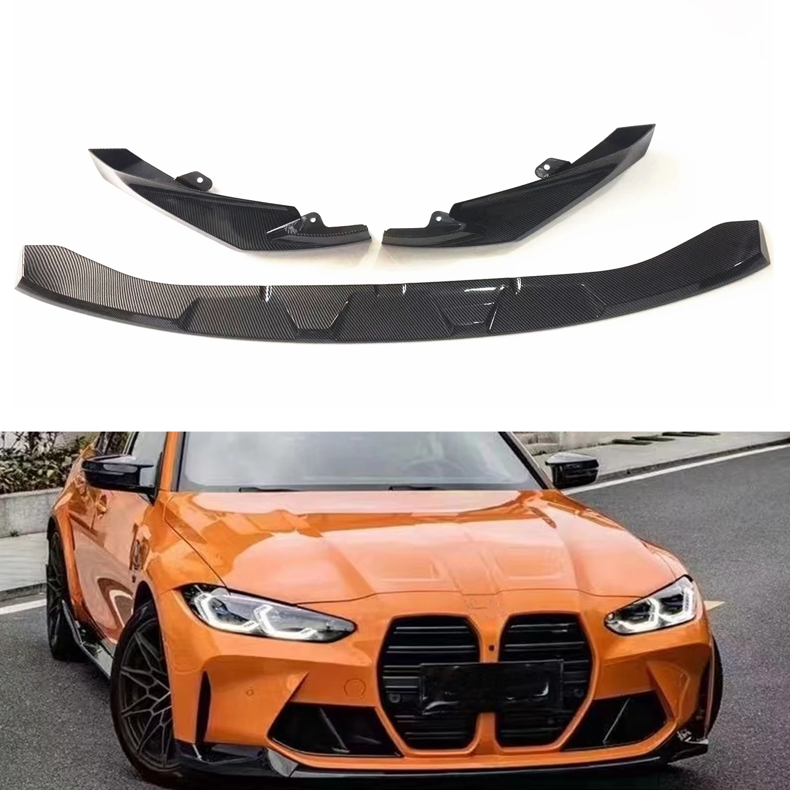 

Front Bumper Spoiler Lip For BMW G80 M3 G82 G83 M4 2021 2022 2023 2024 Carbon Fiber Look/Gloss Black Lower Splitter Protect Kit