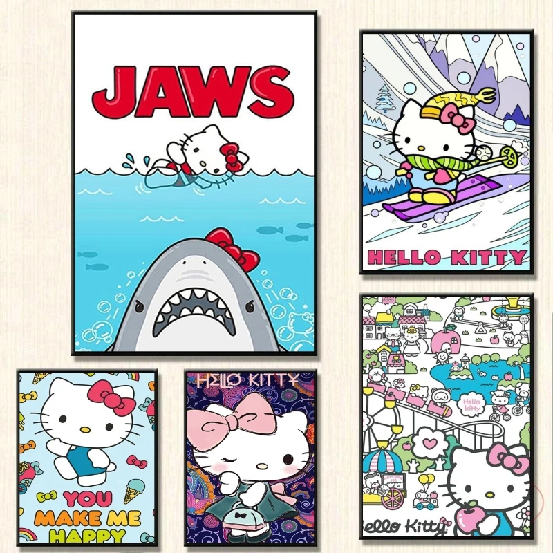 

Poster and Painting Hello Kittys Children's Bedroom Decor Wall Art Cuadros Best Gift Decor Gifts Cartoon Character Picture