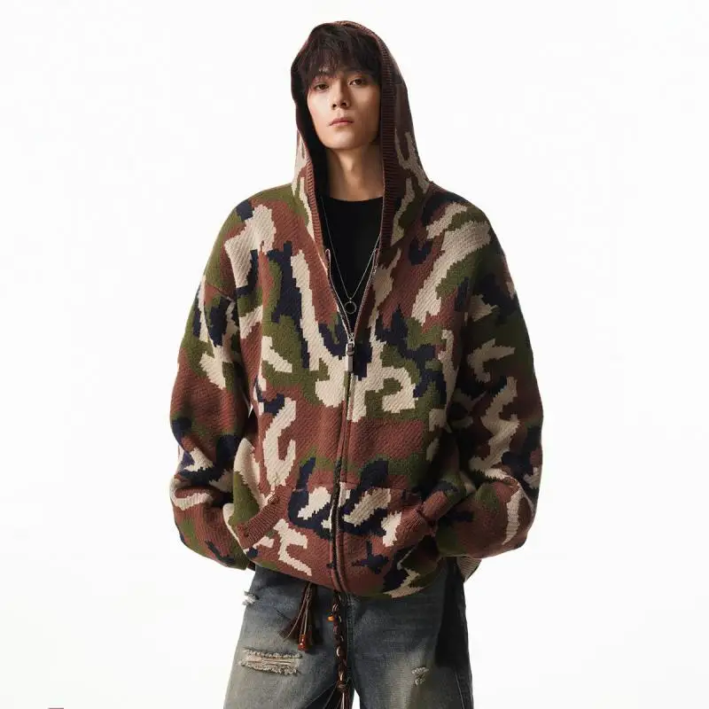 

Men's Zip Up Hoodie Oversized Military Camoflague Cargidan Long Sleeve Casual Streetwear Camo Jacket Coats for Male Clothing