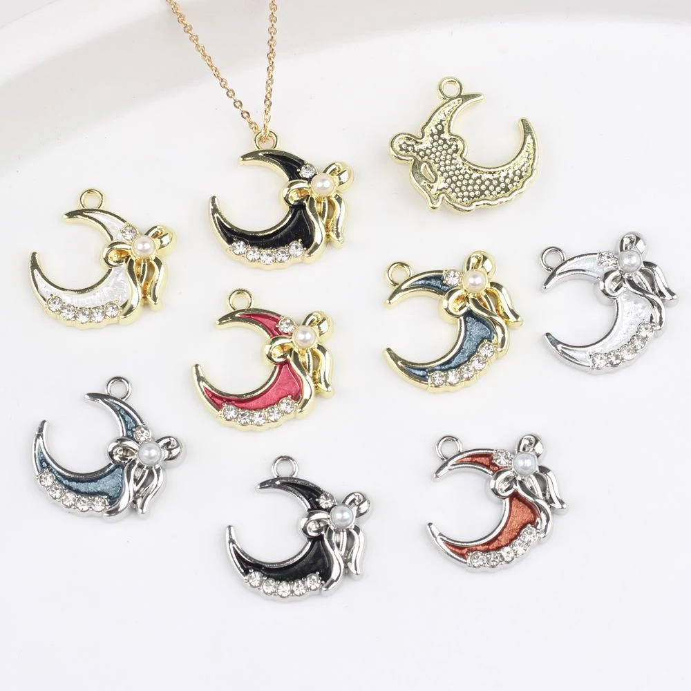 

10pcs Fashion Cute Moon Bow Charms Pendant Jewelry Making Accessories Handmade DIY Bracelet Earrings Necklace Ornament Gifts