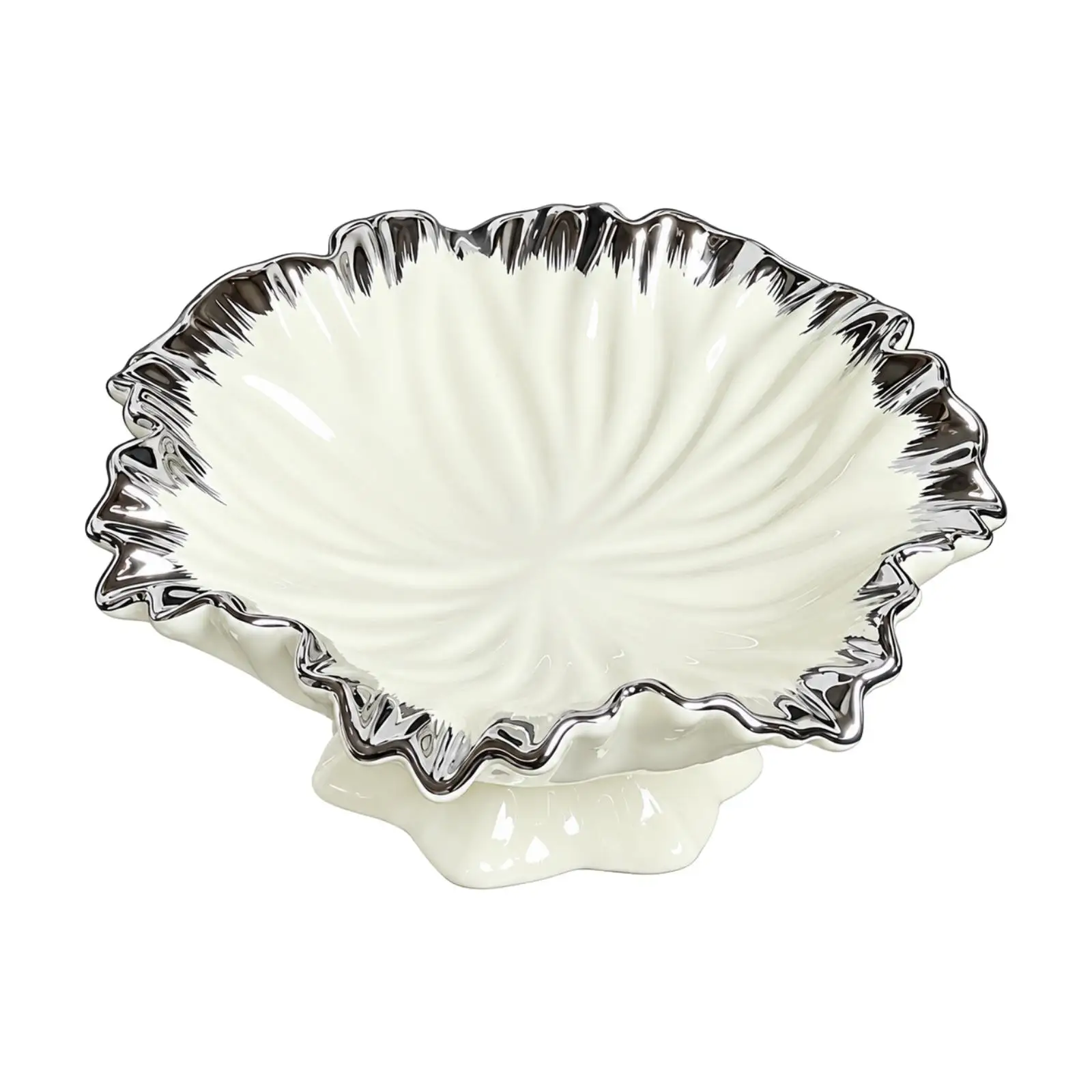 Ceramic Raised Fruit Bowl Leaf Edge Design for Snack Dessert Serving Table Centerpiece