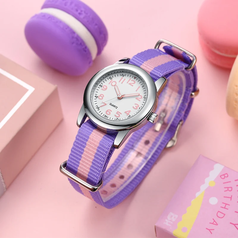 2024 Fashion Kids Cute Children Watch Nylon Strap Quartz Watches Kid Girls Clock Children Watch Gift relogio infantil New