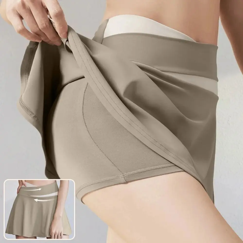 

Cross-waist Women's Tennis Skirts Soft Stretchy Breathable Sport Golf Skirt High Waist Color Blocking Women Dress Yoga