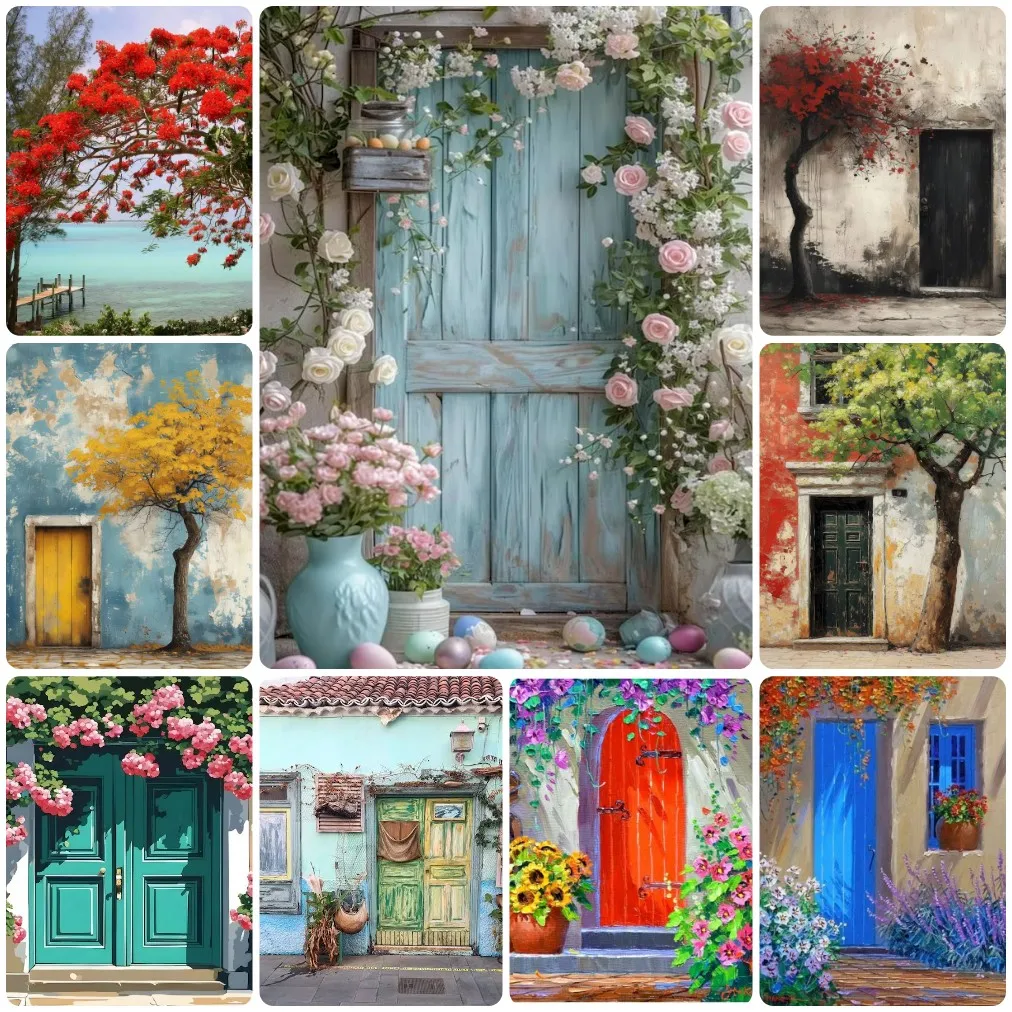 

Floral Doorway & Colorful Facade Jigsaw Puzzle, Nature Scenery Jigsaw Puzzle European Cottage Scenery Living Room Wall Decor