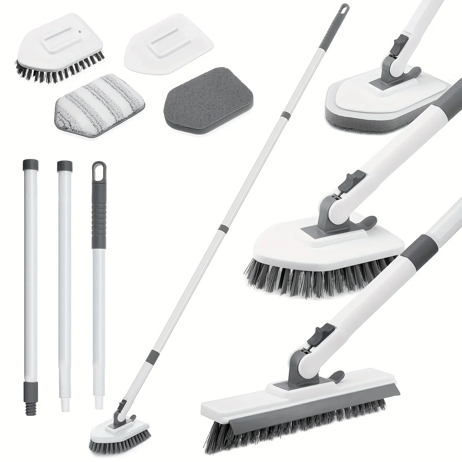 

DDHOME 4-In-1 Tub And Tile Scrubber Brush with a Locking Head, Featuring a Long Extendable Handle, Stiff Bristles, Scouring Pads, And M
