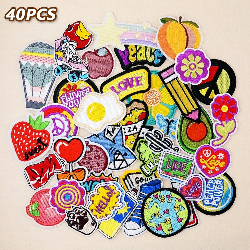 

40Pcs HELLO LOVE PEACE Cartoon Iron on Patch Embroidery Clothes Apparel Decoration Appliques Sewing Repair Clothing Holes