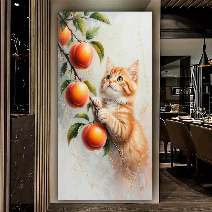 

Yellow Cat and Peach Diy Diamond Arts For Adults Painting Kits New Collection Large Size Animals Full Mosaic Embroidery Picture