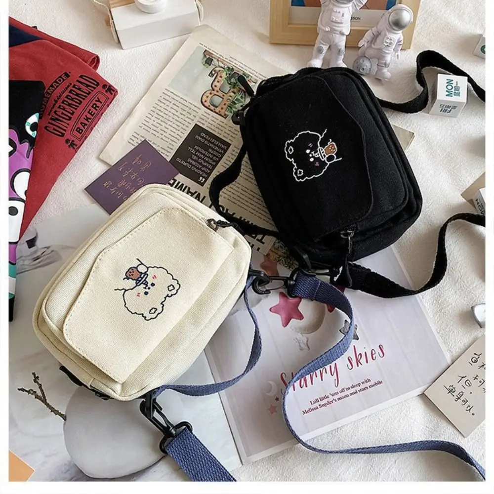 Canvas Shoulder Bag Cute Cartoon Bear Handbag Large Capacity Tote Bag Harajuku Style Underarm Bag for Women Girls