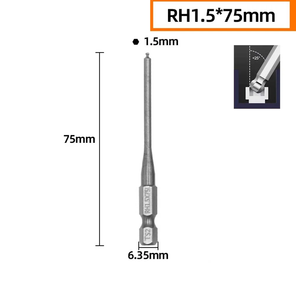 1pc 75mm Magnetic Ball Hex Screwdriver Bit Set Ball Head Hexagon High Hardness Screwdriver Bit For Electric Drill Hand Tools