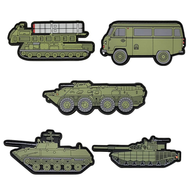 1 Piece 3D DIY Outdoor Armored Vehicle Tank Rubber PVC Stickers Hook Loop Creative Fun Cloth Patches Clothing Accessories