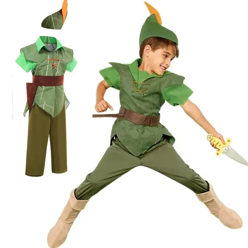 2025 novos meninos peter pan crianças anime cosplay traje carnaval festa cos camiseta calças terno super-herói trajes de halloween para k abc