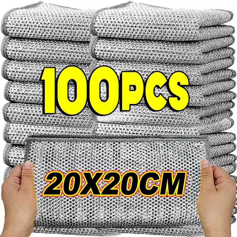 Ściereczki do czyszczenia z drutu stalowego Podwójne warstwy Magic Metal Silver Wires Rags Dishcloth Home Kitchen Washing Cloth Towels Clean Tools