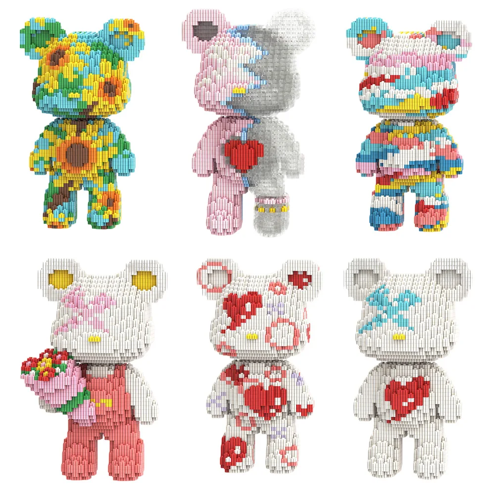Splatter Paint Graffiti Bear Magic Building Block Football Player Lotus Bear Figure Model Assembled Bricks Toy For Kids Gift