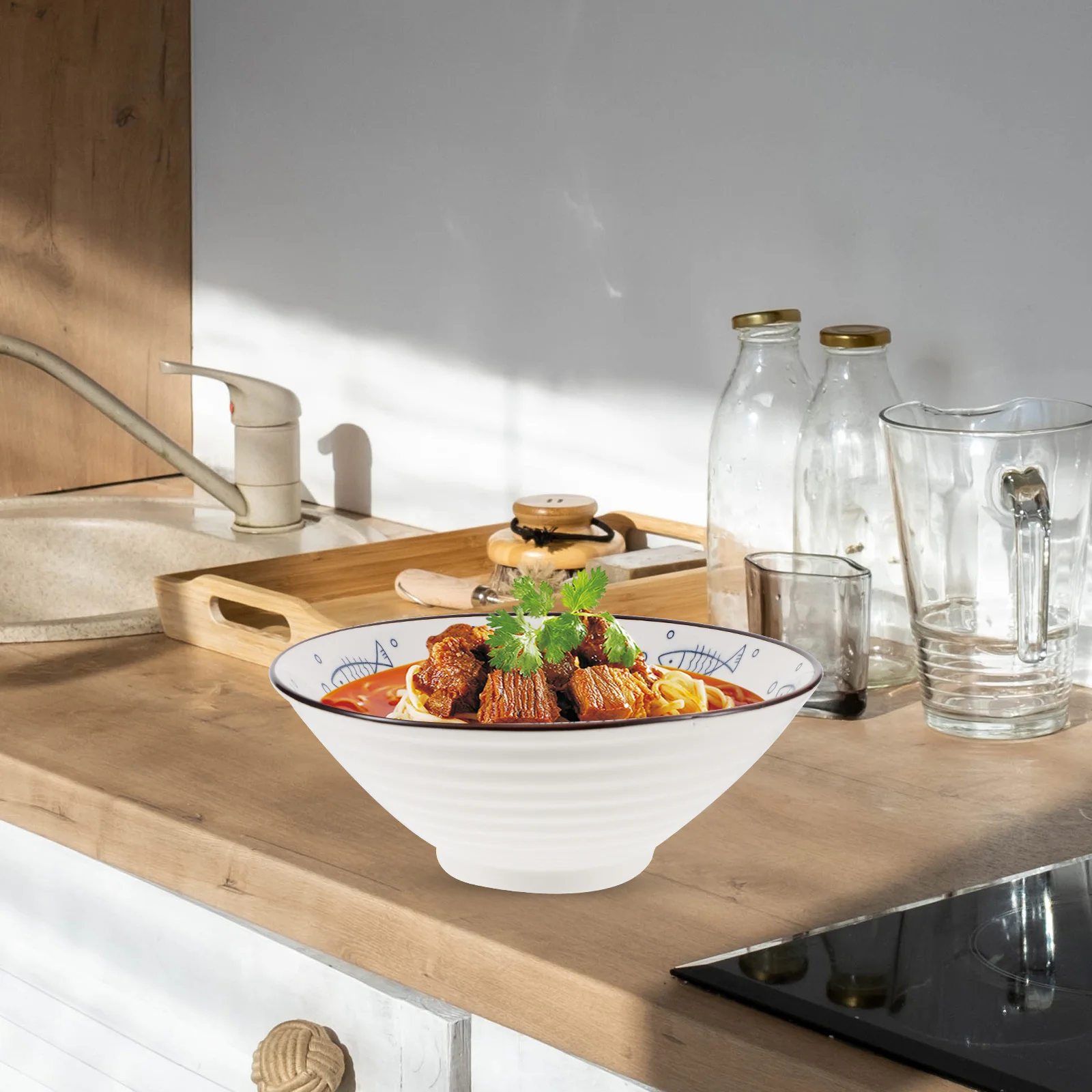 

Ceramic Bowl 8 Inch Japanese Style Appetizer Serving Bowl Elegant Underglaze Color Microwave Oven Safe Large Capacity Noodles