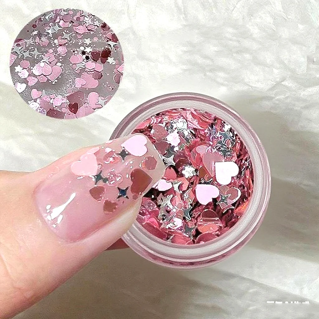 رقعة فنية لاصقة لتزيين الأظافر الوردية على شكل نجمة فور ستار لوف ستار فتاة وردية لامعة #5