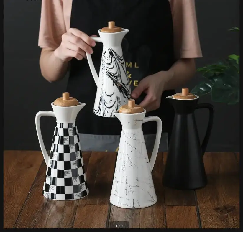 

Wooden Cover Ceramics Oil Can Home Spice Jar Sealing Cap Kitchen Supplies High Capacity 400ml/800ml Vinegar Pot Bottle