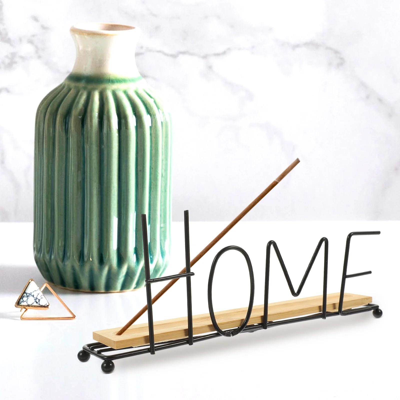 

Home Lettering Incense Stick Holder Iron Frame Wooden Incense Burner Stylish Decorative Aroma Burner for Bedroom Study Yoga