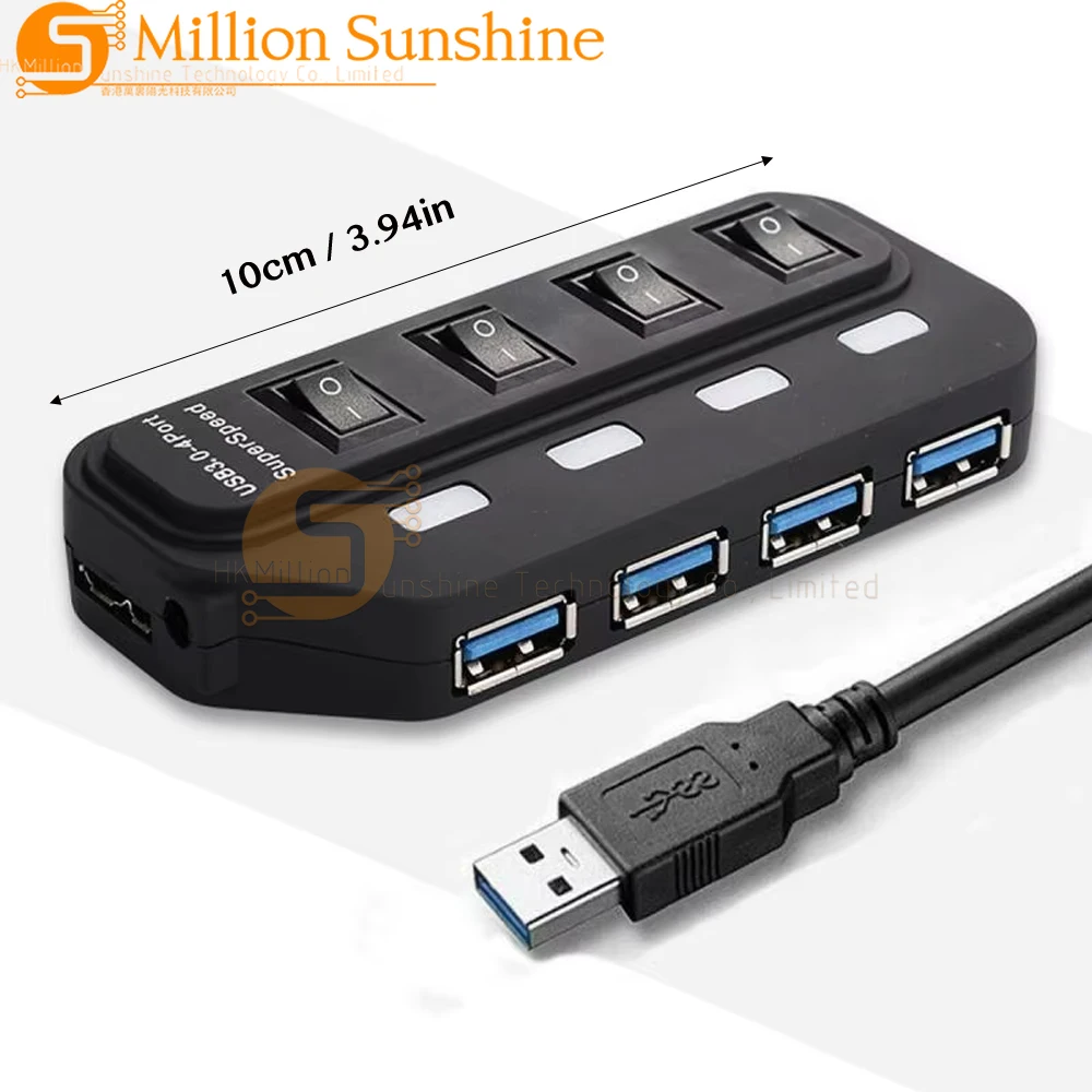 4 Ports USB 3.0 HUB High Speed Expander Multi USB Splitter Adapter with LED Lamp for PC Computer Laptop Accessories