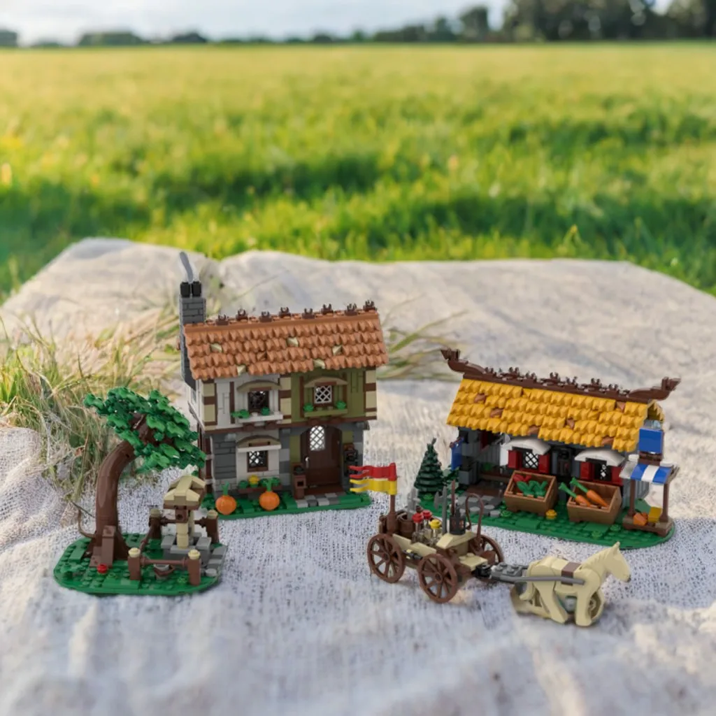 

1370 pcs Moc Medieval Town Square Expansion Modular Castle Village Building Blocks Educational Model Birthday DIY Toys Gift