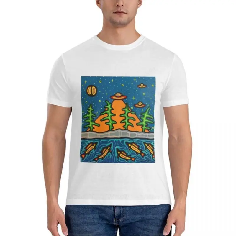 

Мужские футболки, хлопковая Футболка teeshirt, Приталенная футболка с изображением инопланетянина и рыбы, тренировочные рубашки для мужчин, футболка