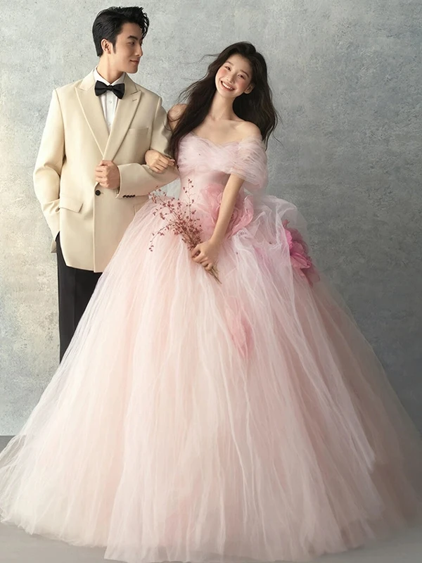 Pink Wedding Dr New Sle Studio Photoaphy Outdoors Travel oot Tulle Forest System Flower Godd Bustier Gown