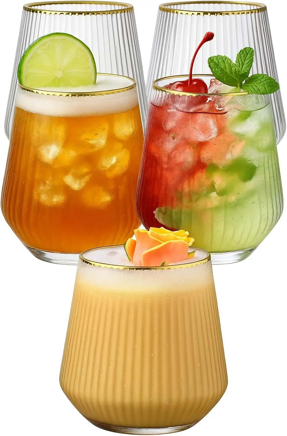 12-48 Stuks 14 Oz Plastic Geribbelde Wijnglazen Wegwerp Stemless Wijnglazen Plastic Cocktailglazen Voor Party Onbreekbaar