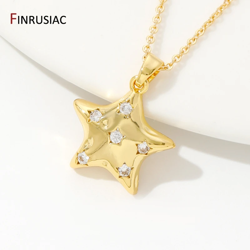 Multi Style 18K Gold Plated Brass Inlaid Zircon Moon Star Pendant,DIY Fashion Necklace Making Accessories,Supplies For Jewelry