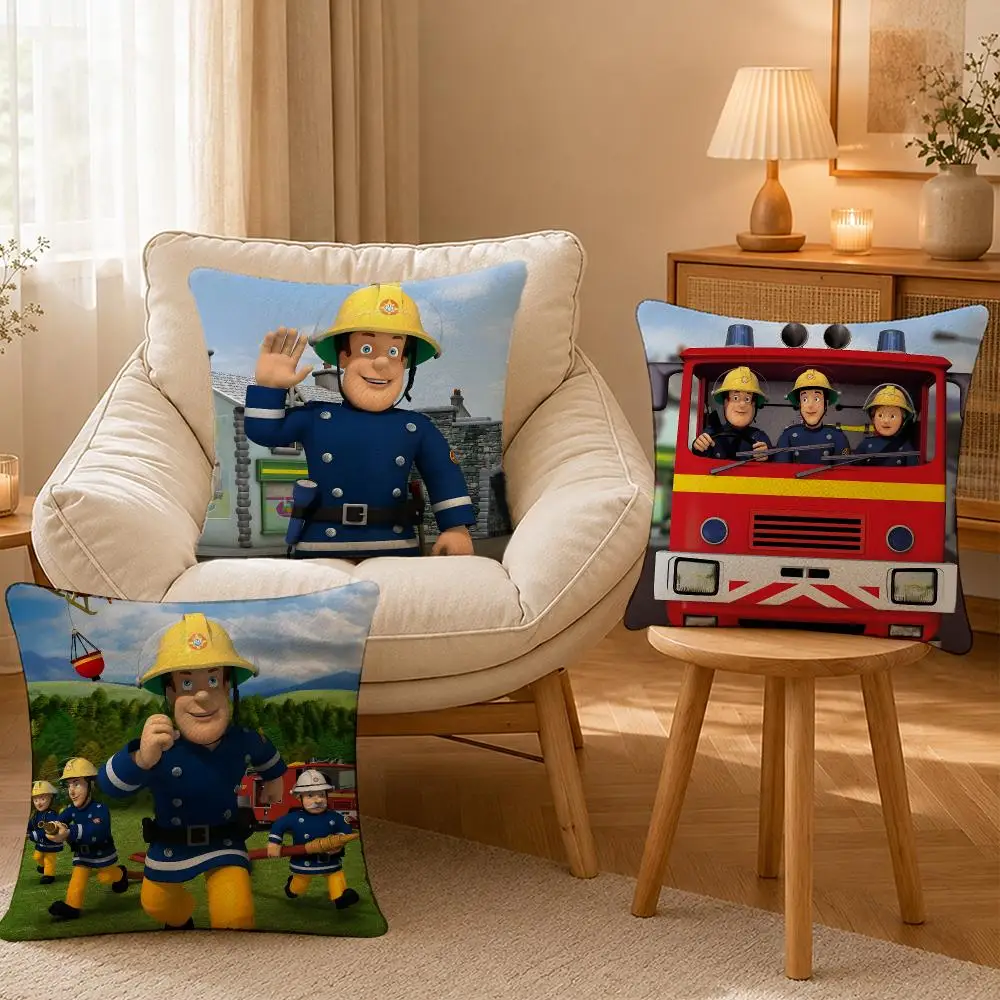 Fireman Sam Rescue Cushion Cover Personalized Short Plush Soft Bedroom Sofa Home Decor Gift