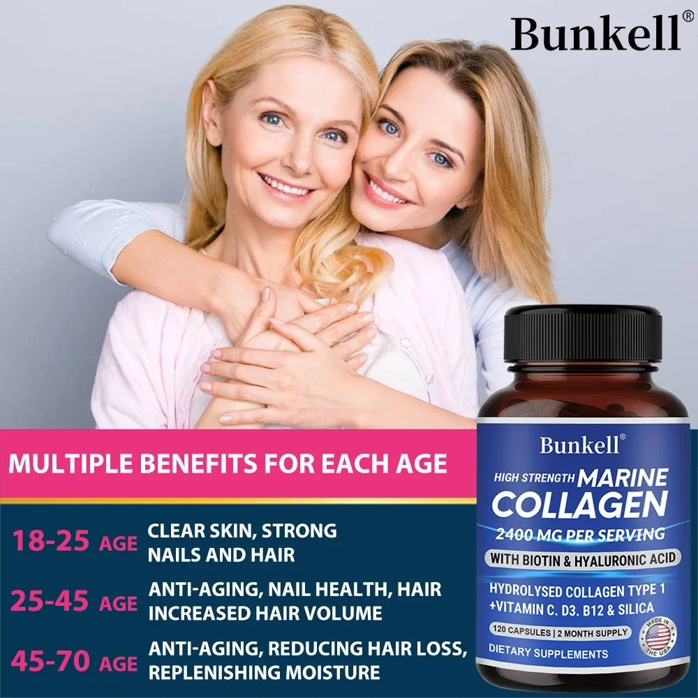 Potent Marine Collagen - with Hyaluronic Acid, Biotin & Vitamins - 2400MG Complex, Hydrolyzed Type 1, with Vitamins & Minerals