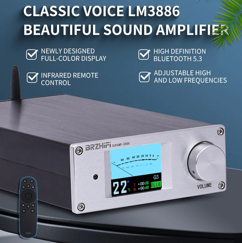 BRZHIFI 고출력 SUPAMP-3886 BT 5.3 디지털 오디오 앰프 홈 사운드 리시버 및 앰프