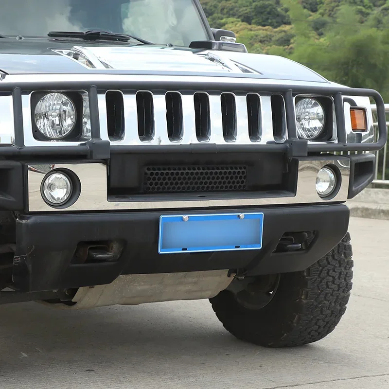 

For Hummer H2 2003-2009 Stainless Steel Silver Car Front Fog Light Frame Front Bumper Frame Decoration Sticker Car Accessories