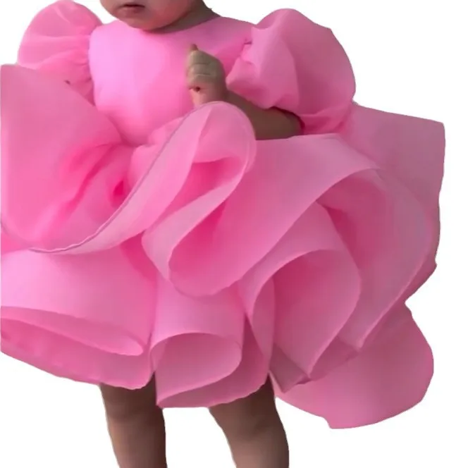 The new toddler baby girl year old dress girl dress bubble sleeve princess skirt cute bow baby first Christmas dress