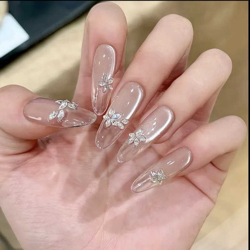 

10pcs Handmade Nail Tips Spring Summer Press on Nails Cat Eye Reusable Adhesive Finger Nails Sweets Coffin Square False Nails